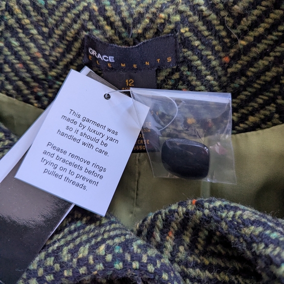 NWT Grace Elements Women's Green Herringbone Tweed Wool-blend coat Size 12 - Picture 8 of 16